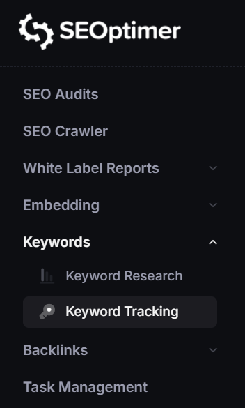 Keyword tracking menu item